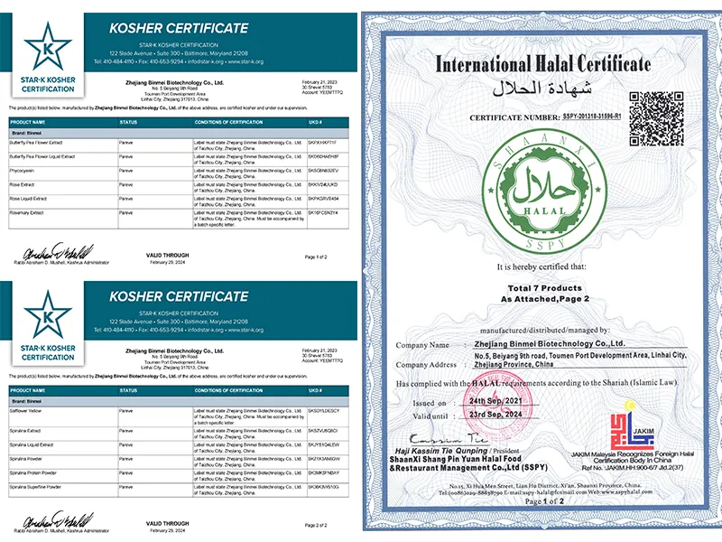BINMEI has obtained Halal and Kosher certifications to ensure its product saferty.