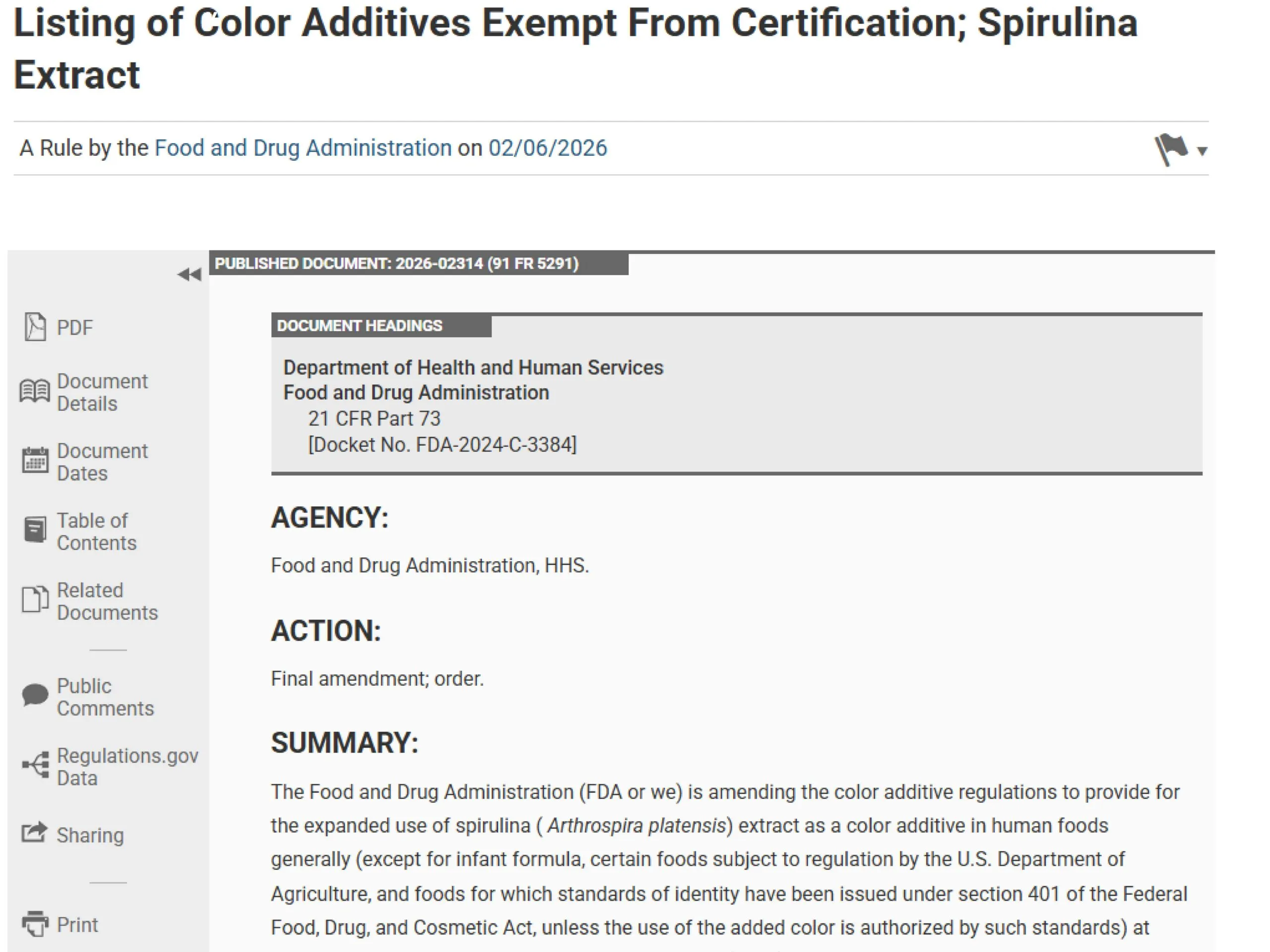 Listing of Color Additives Exempt From Certification; Spirulina Extract