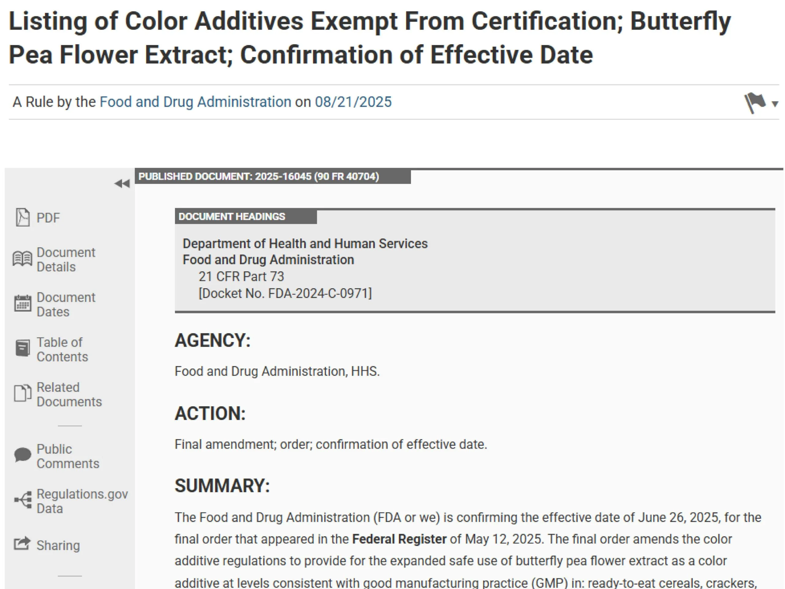 Listing of Color Additives Exempt From Certification; Butterfly Pea Flower Extract; Confirmation of Effective Date