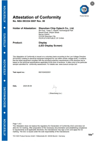 TUV-CE Certificate No.N8A 093334