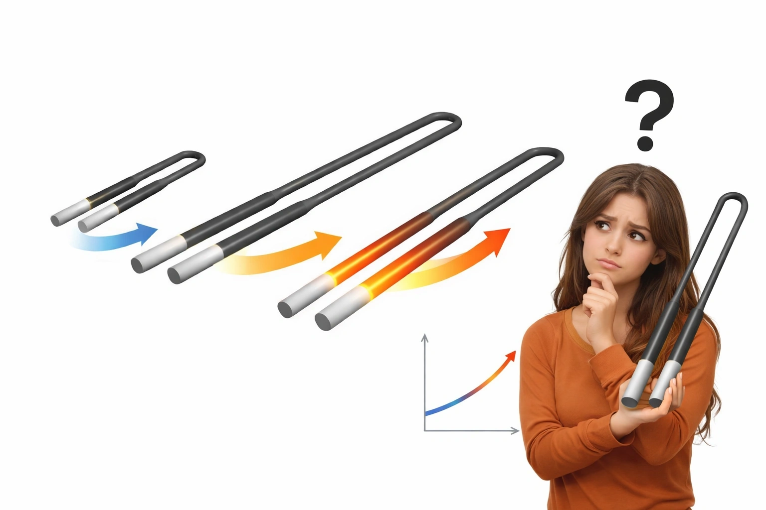 Por que o tamanho da Resistência MoSi2 aumenta com o aumento da potência (W)