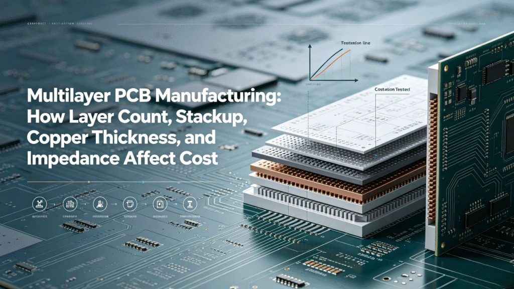 Multilayer PCB stack‑up cross‑section, multilayer PCB manufacturing cost factors
