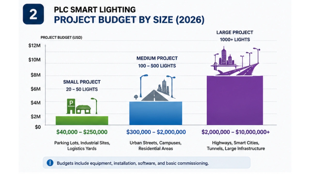 PLC smart lighting project cost comparison for small, medium, and large infrastructure deployments