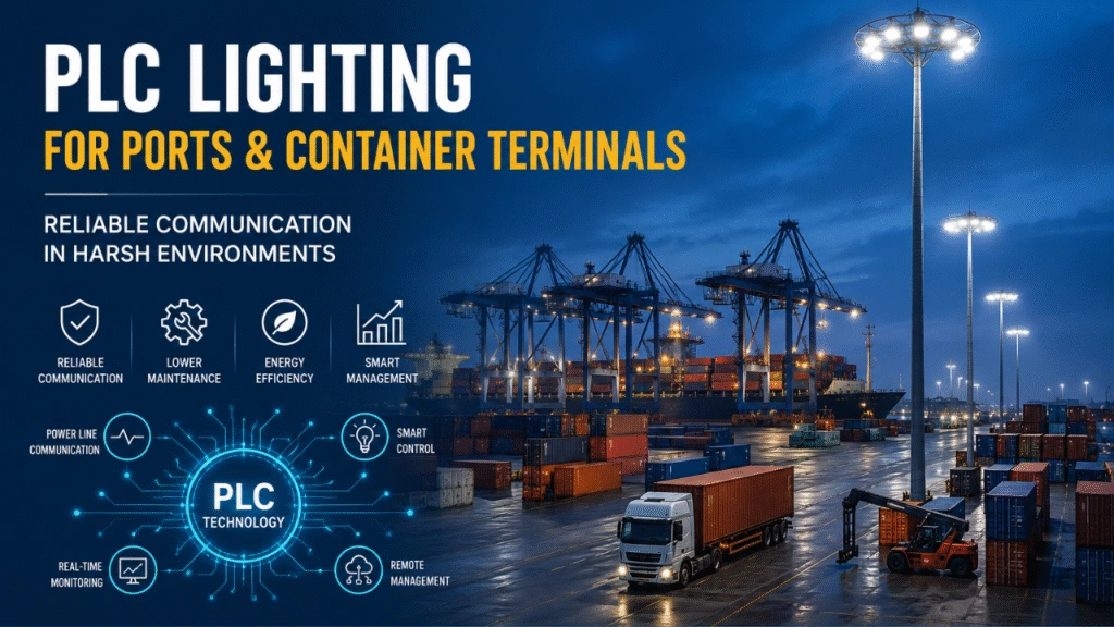 Smart PLC lighting communication for container port high mast lighting