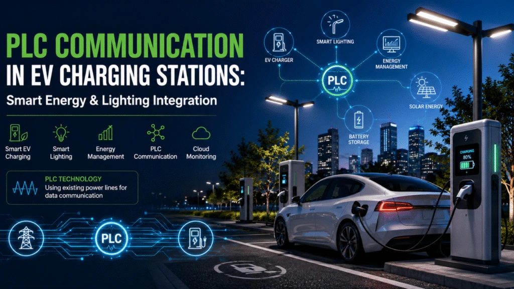 PLC (Power Line Communication) allows EV charging systems to transmit data through existing electrical power cables instead of separate communication wiring.