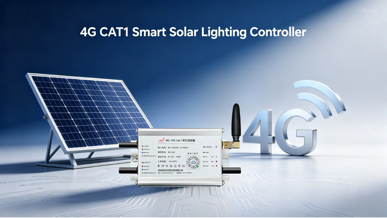 4G CAT.1 Solar Lighting Controller with wireless MPPT gateway for remote monitoring and adaptive dimming
