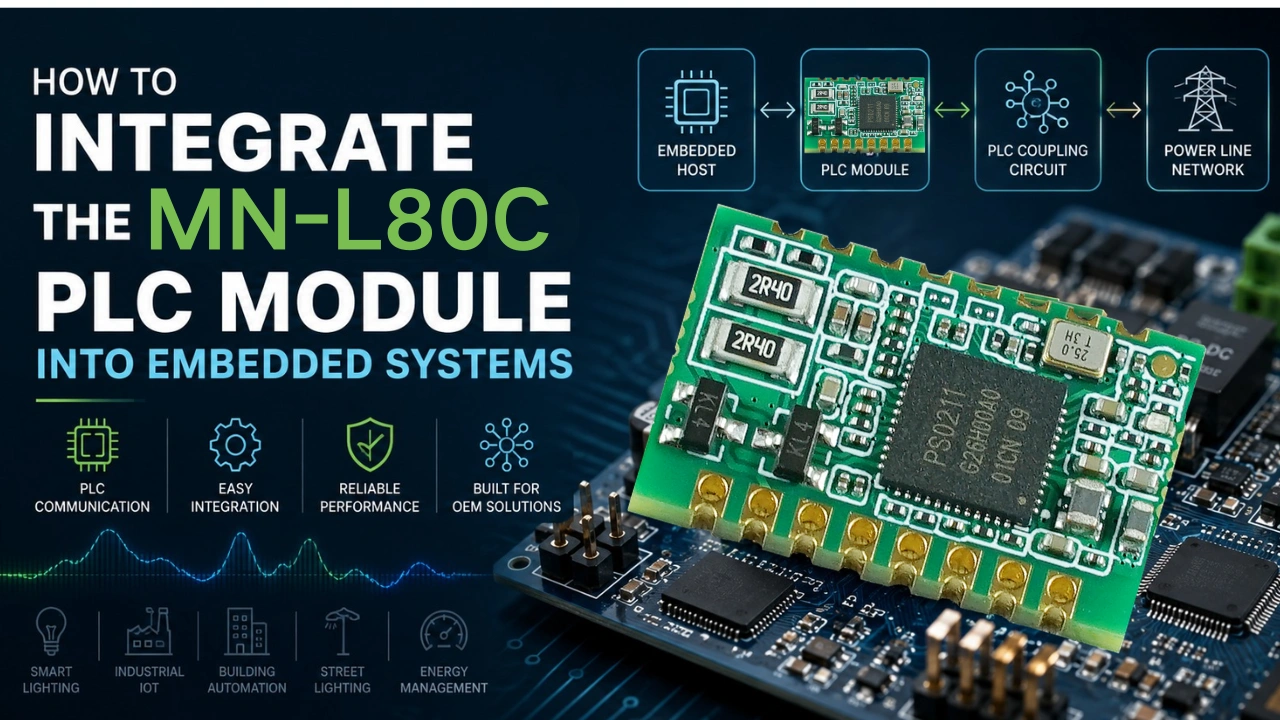 MN-L80C PLC Module integrated into an embedded system with PLC coupling circuit and power-line network