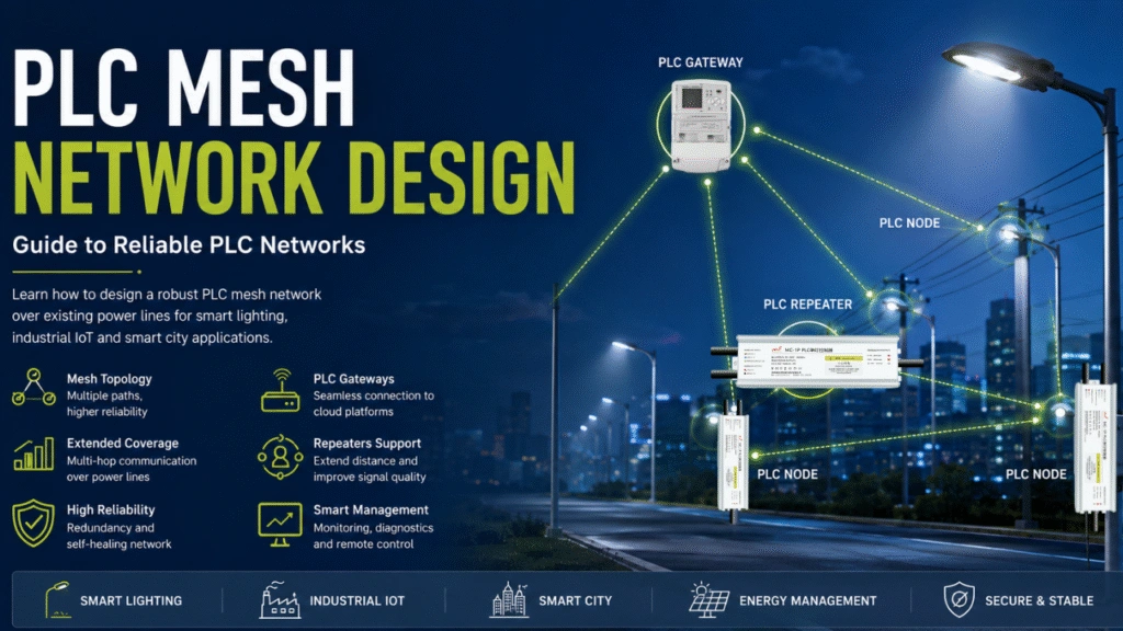 PLC mesh network design for reliable smart lighting and industrial IoT communication