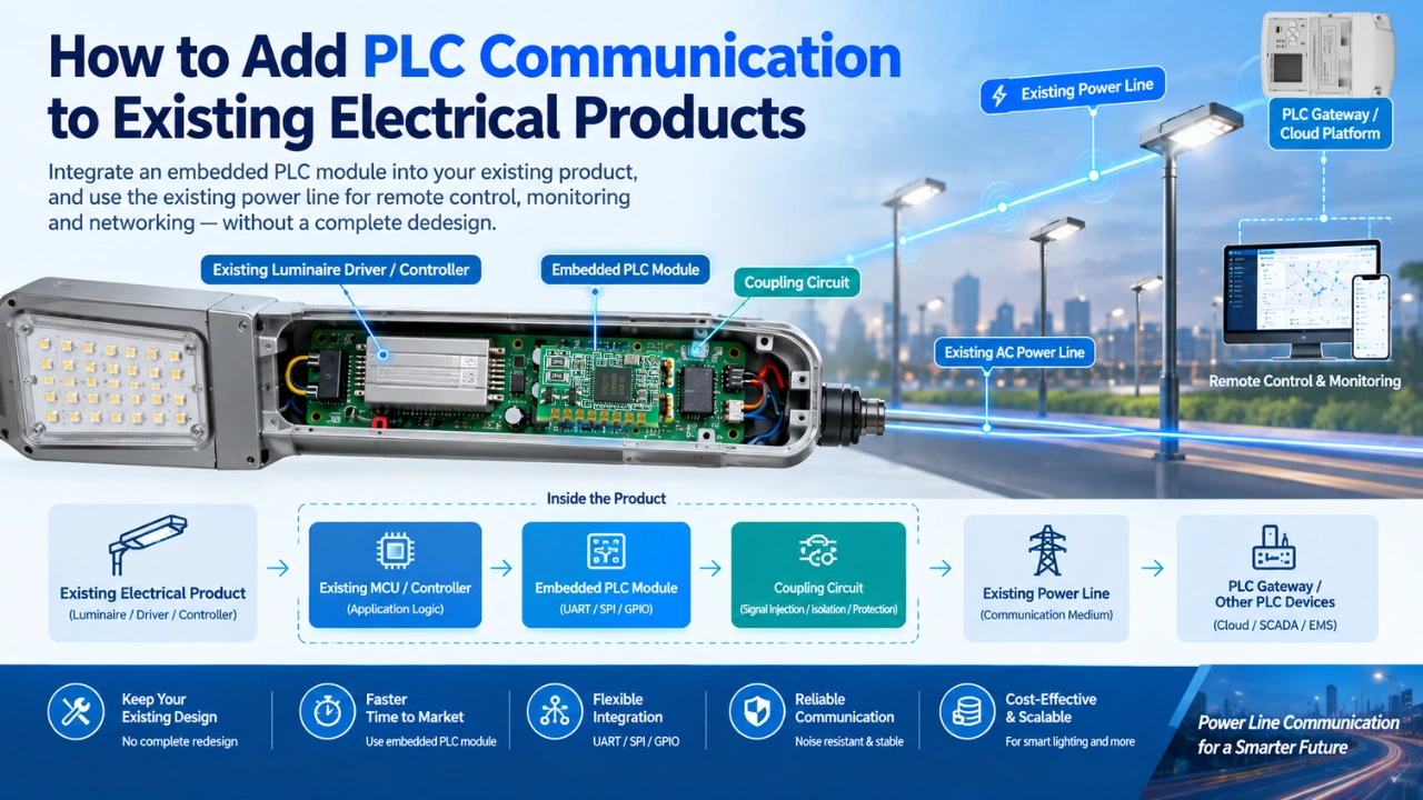 Add PLC communication to existing electrical products using an embedded PLC module