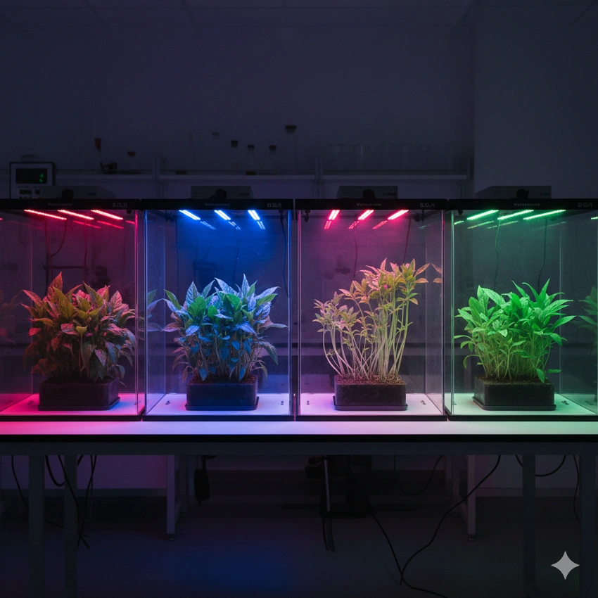 Five monochromatic lights that affect plant growth
