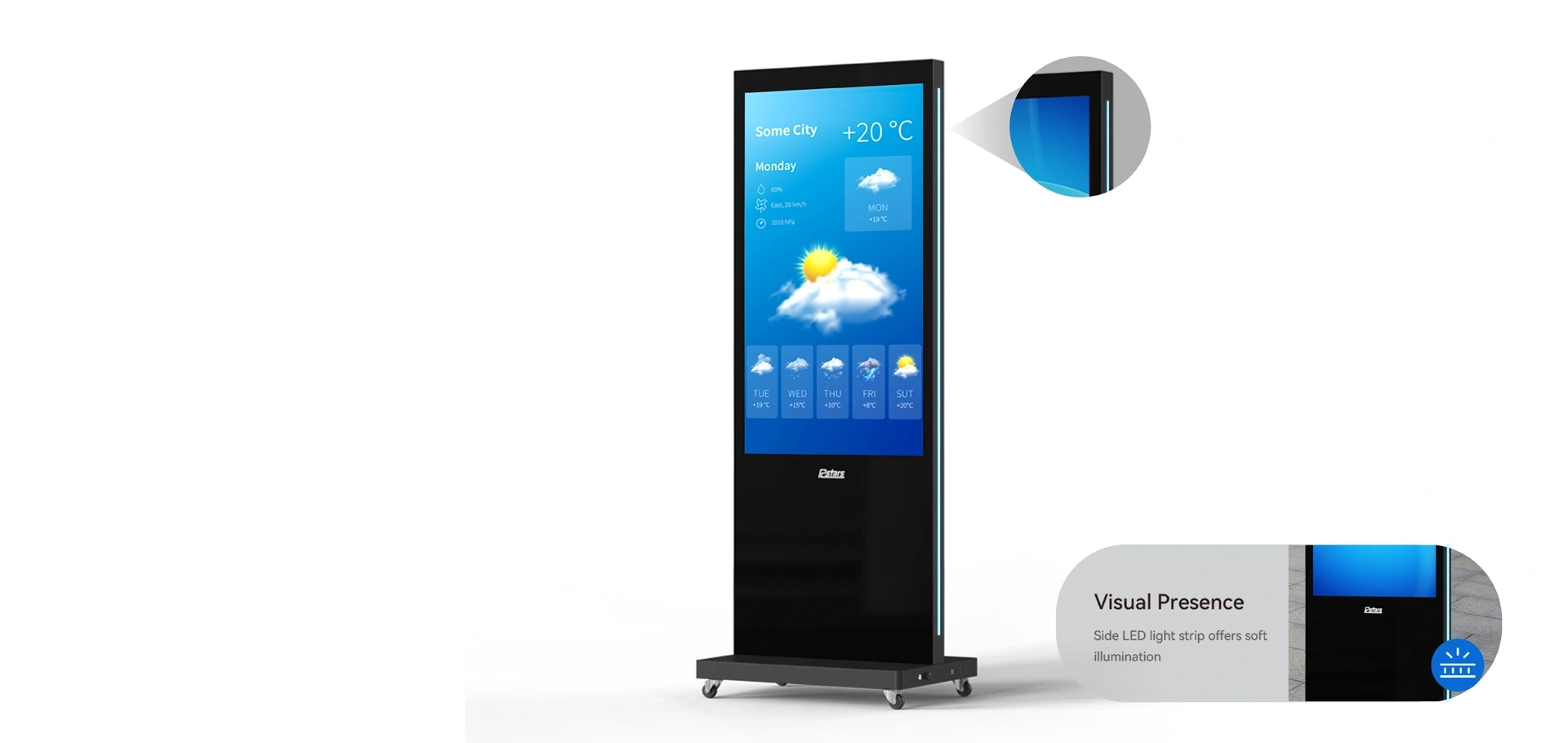 55 Inch Double Sided Floor Standing Digital Signage Kiosk with Wheels-led strip details