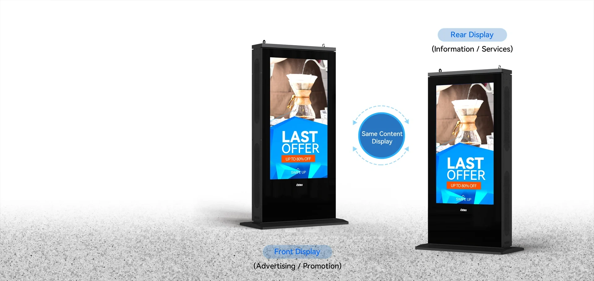 Double-Sided Outdoor Digital Signage with same content function