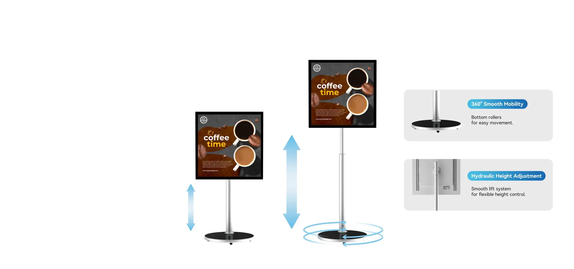 display with rechargeable battery, and lockable wheels,
