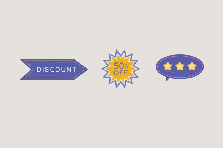 Glued, crumpled, wrinkled and textured sale stickers and labels. Editable vectors on layers. This image includes gradient meshes and transparencies.