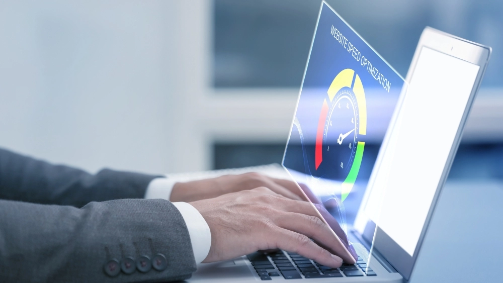 Website,Speed,Optimization.,Man,Using,Laptop,At,Table,,Closeup.,Virtual