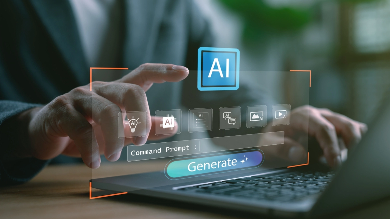 Generative,Ai,Interface,Concept.,Hand,Interacting,With,Virtual,Command,Prompt