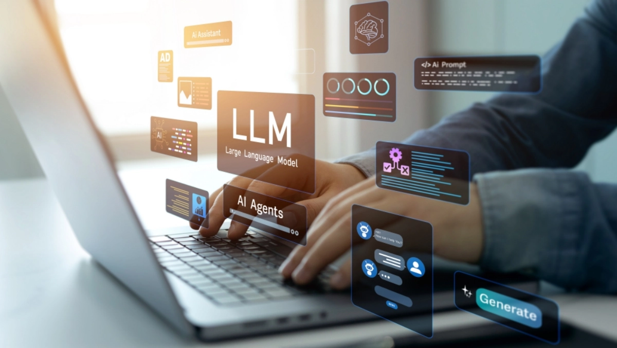 Large,Language,Model(llm),With,Ai,Technology.user,Working,On,Laptop,In