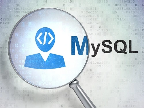 Programming concept: Programmer and MySQL with optical glass