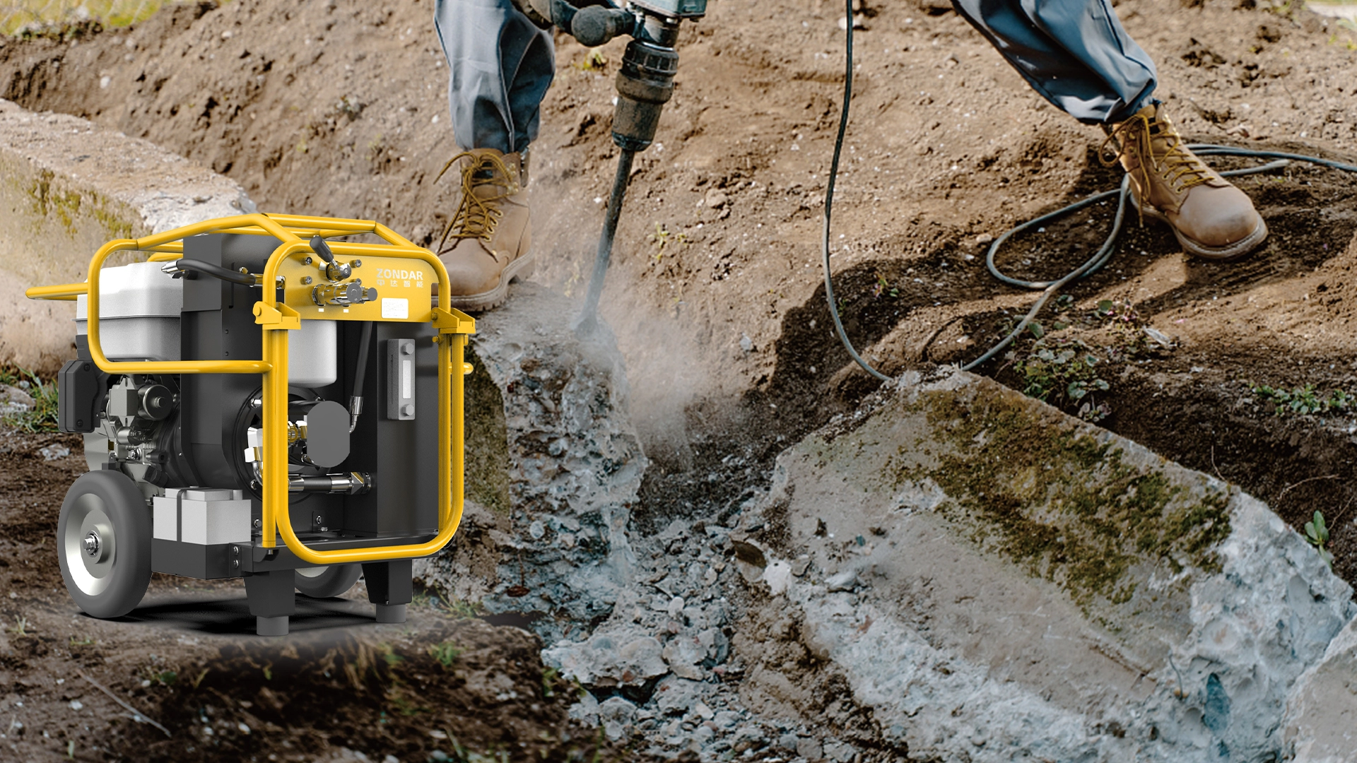 ZONDAR hydraulic rock drill drilling concrete