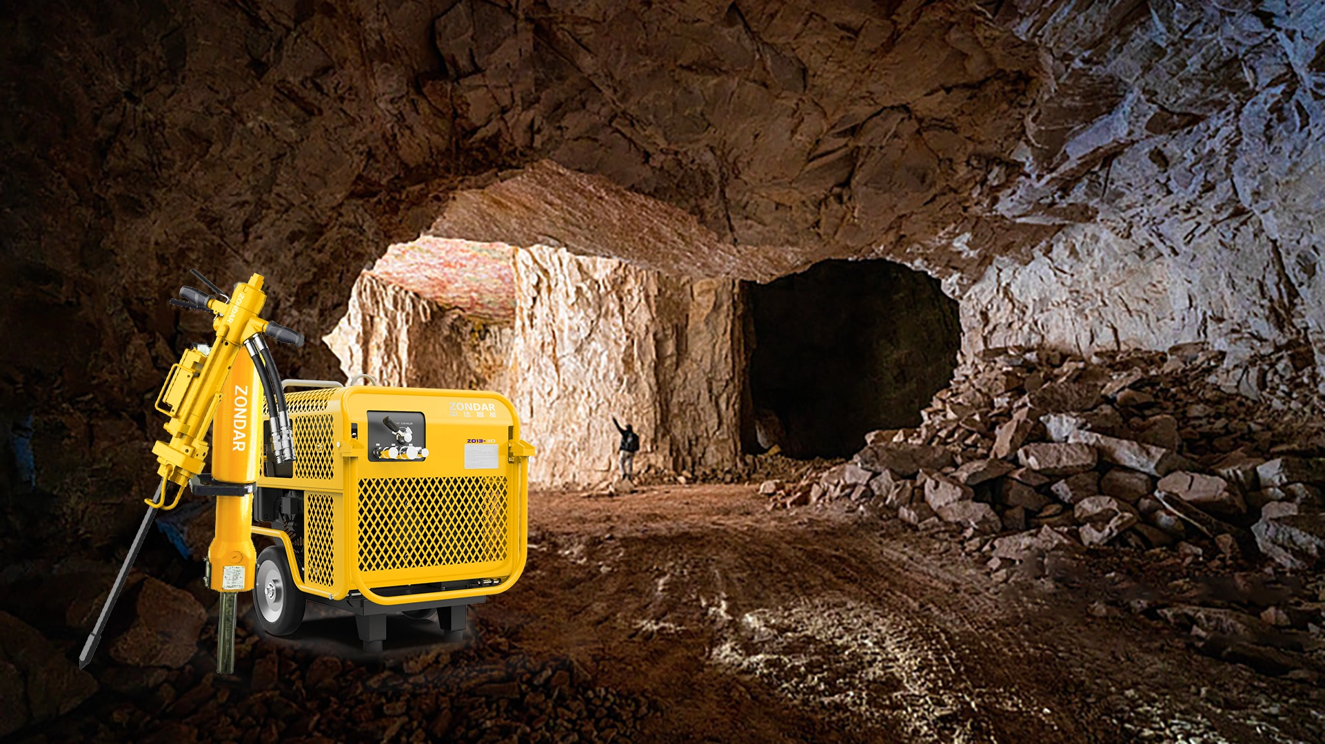 hydraulic drill and hydraulic splitter lean on hpu in a mining hole