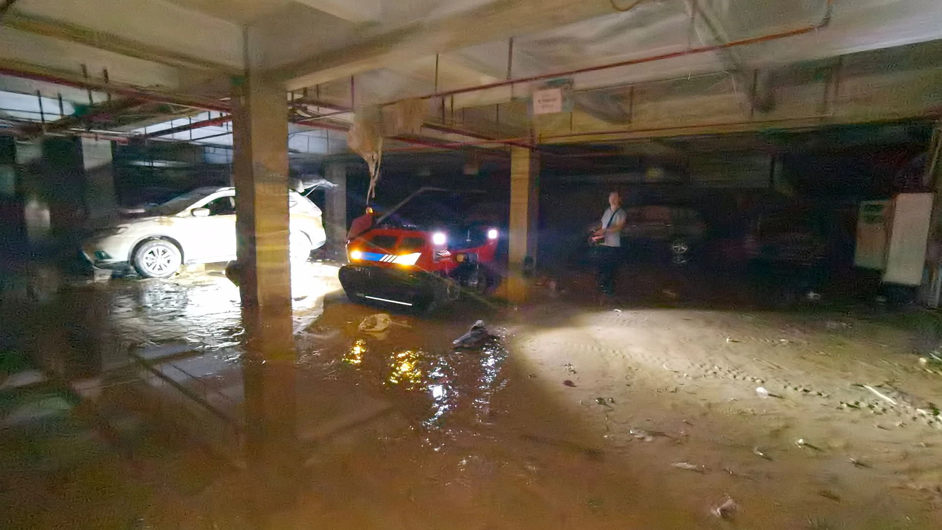 ZONDAR Robot in the underground parking after flood water has been cleaned 