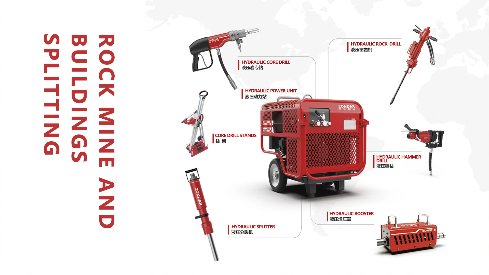 Rock mine and buildings splitting