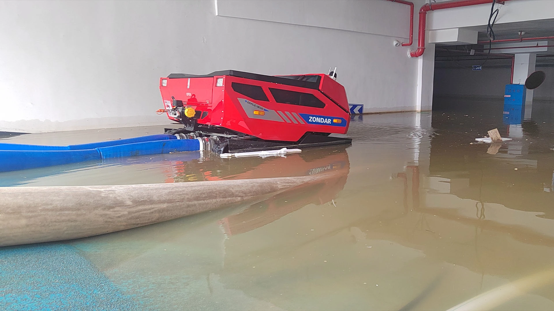 ZONDAR hydraulic drainage robot discharge water from garage underground after heavy rain